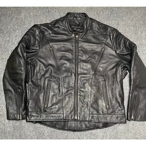 Classic Vintage Leather Touring Riding Motorcycle Biker Jacket Black Men’s XL